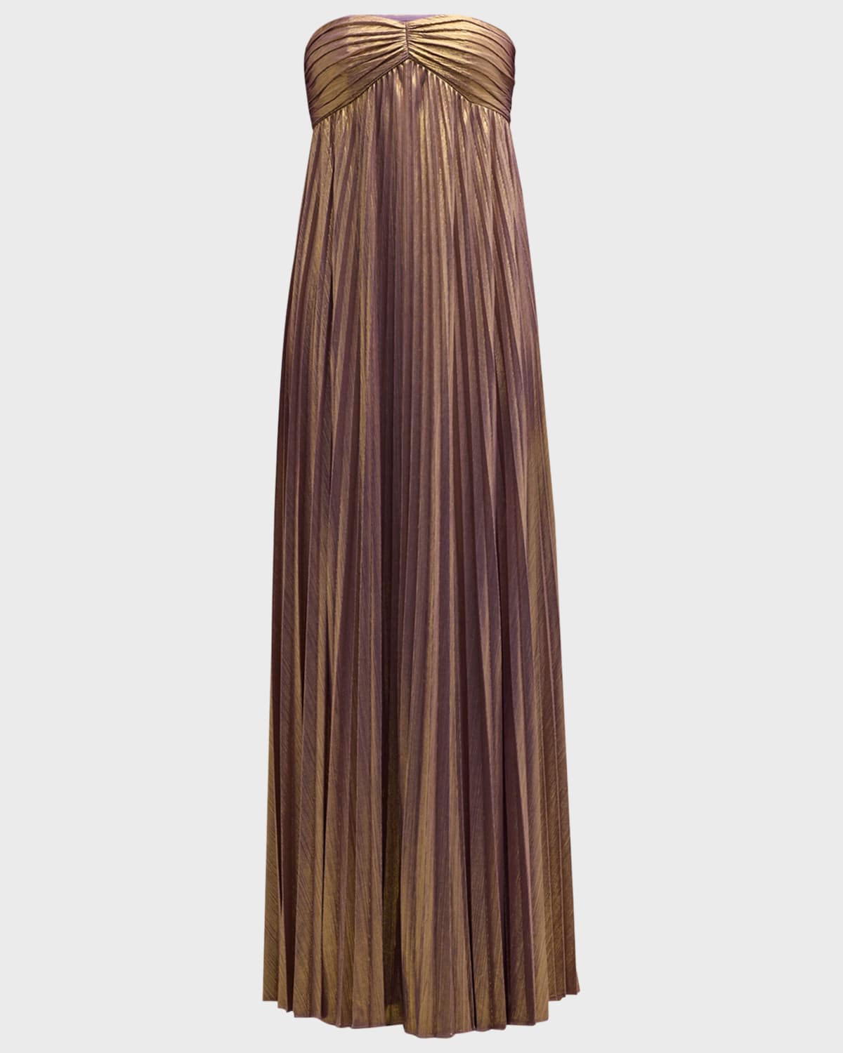 Shop Retroféte Lyanna Pleated Lamé Strapless Empire Dress In Purplegold