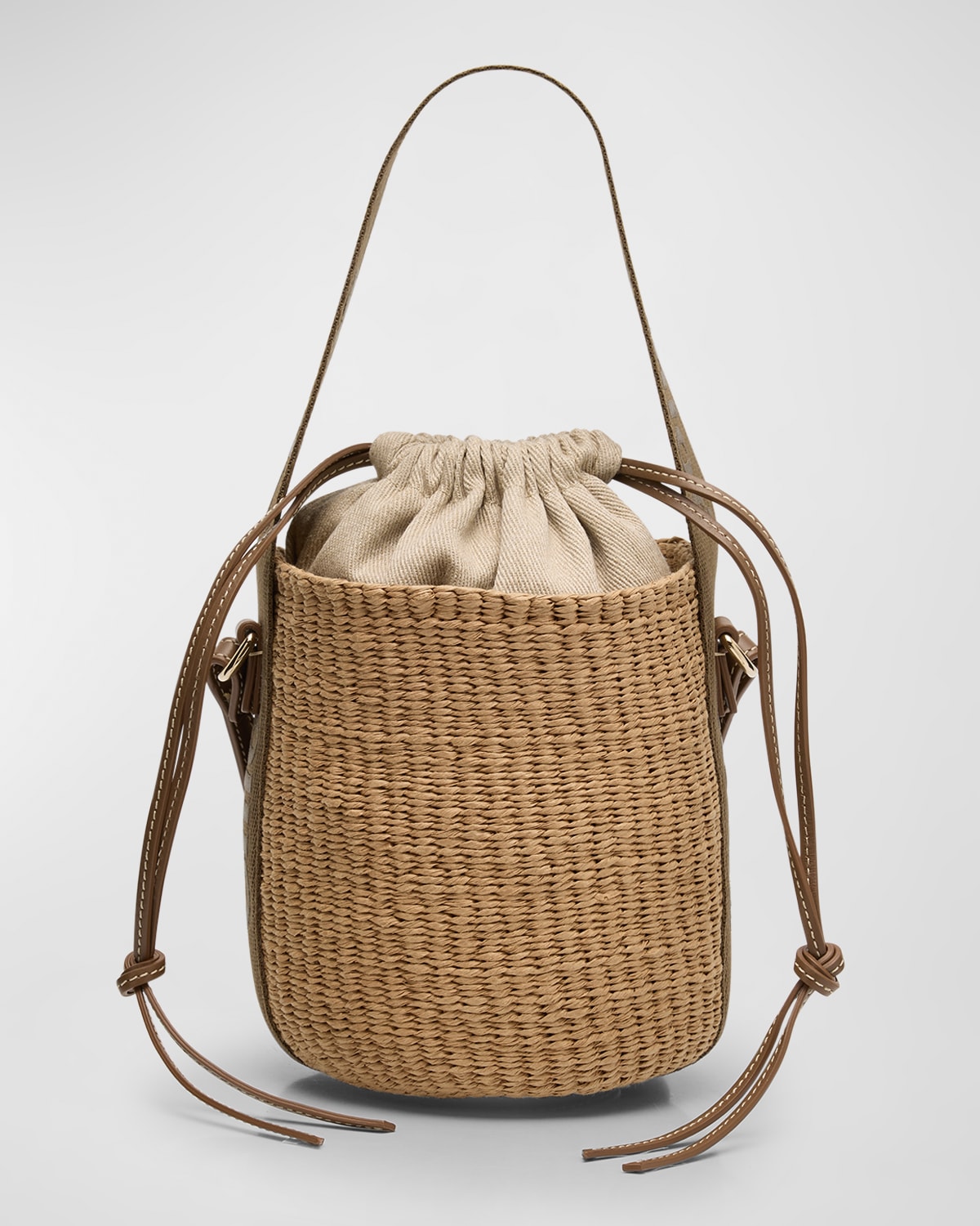 CHLOÉ WOODY SMALL MIFUKO BASKET BAG WITH LOGO WEBBING