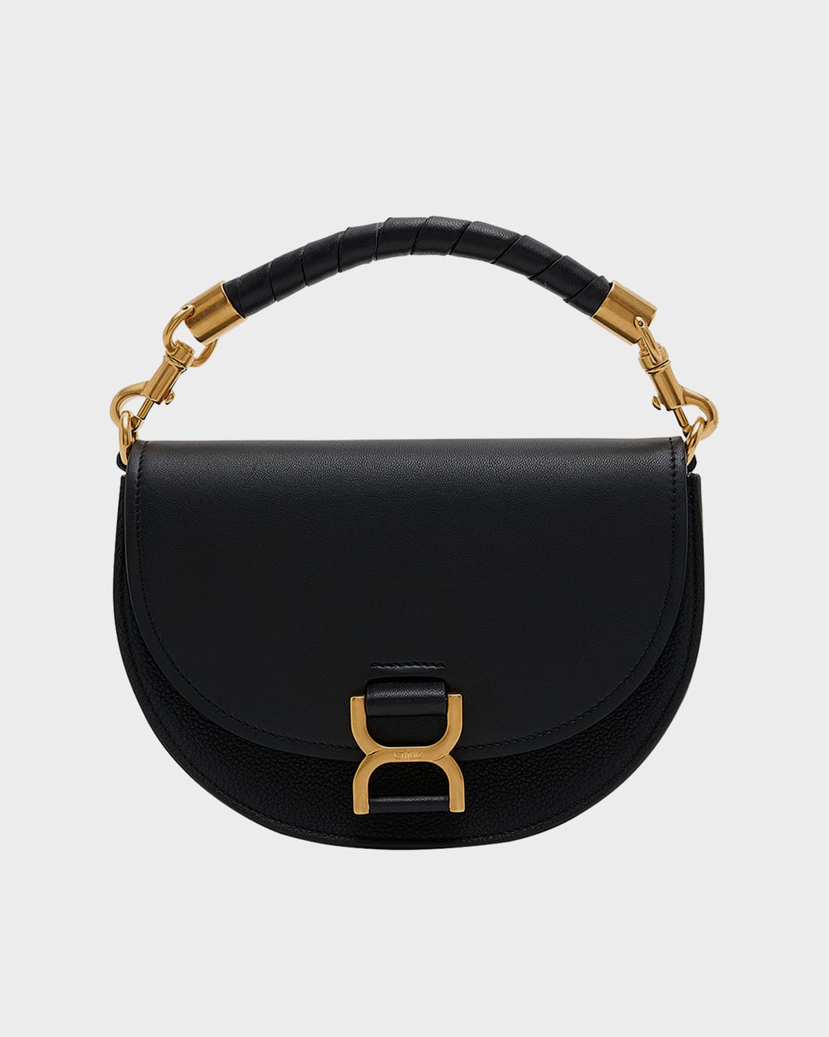Chloé Marcie Leather & Suede Saddle Top-handle Bag In 001 Black