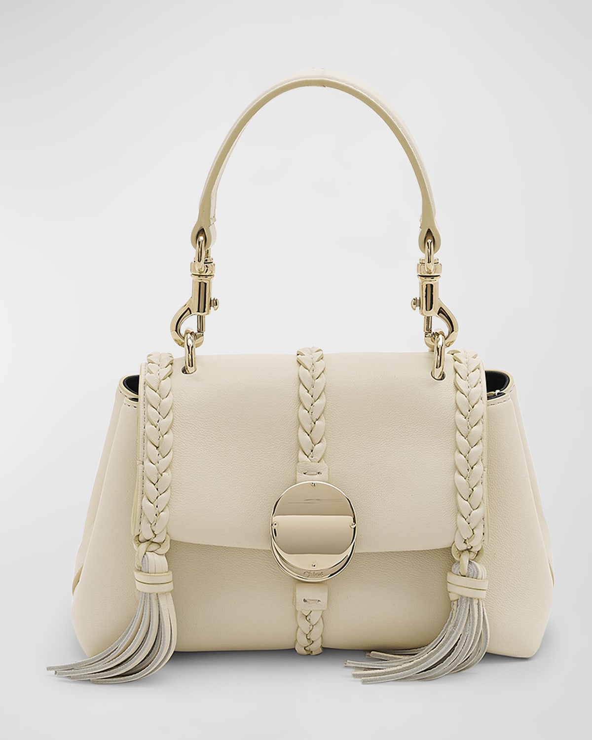 Chloé Penelope Braided Tassel Napa Top-handle Bag In 110 Misty Ivory