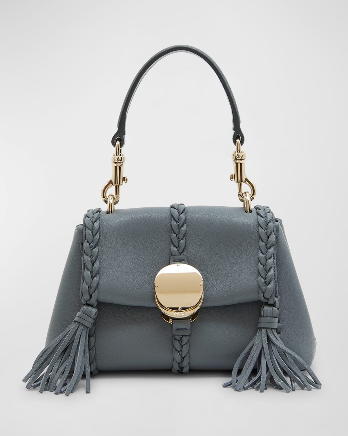 Chloé Penelope Braided Tassel Napa Top-handle Bag In Storm Blue