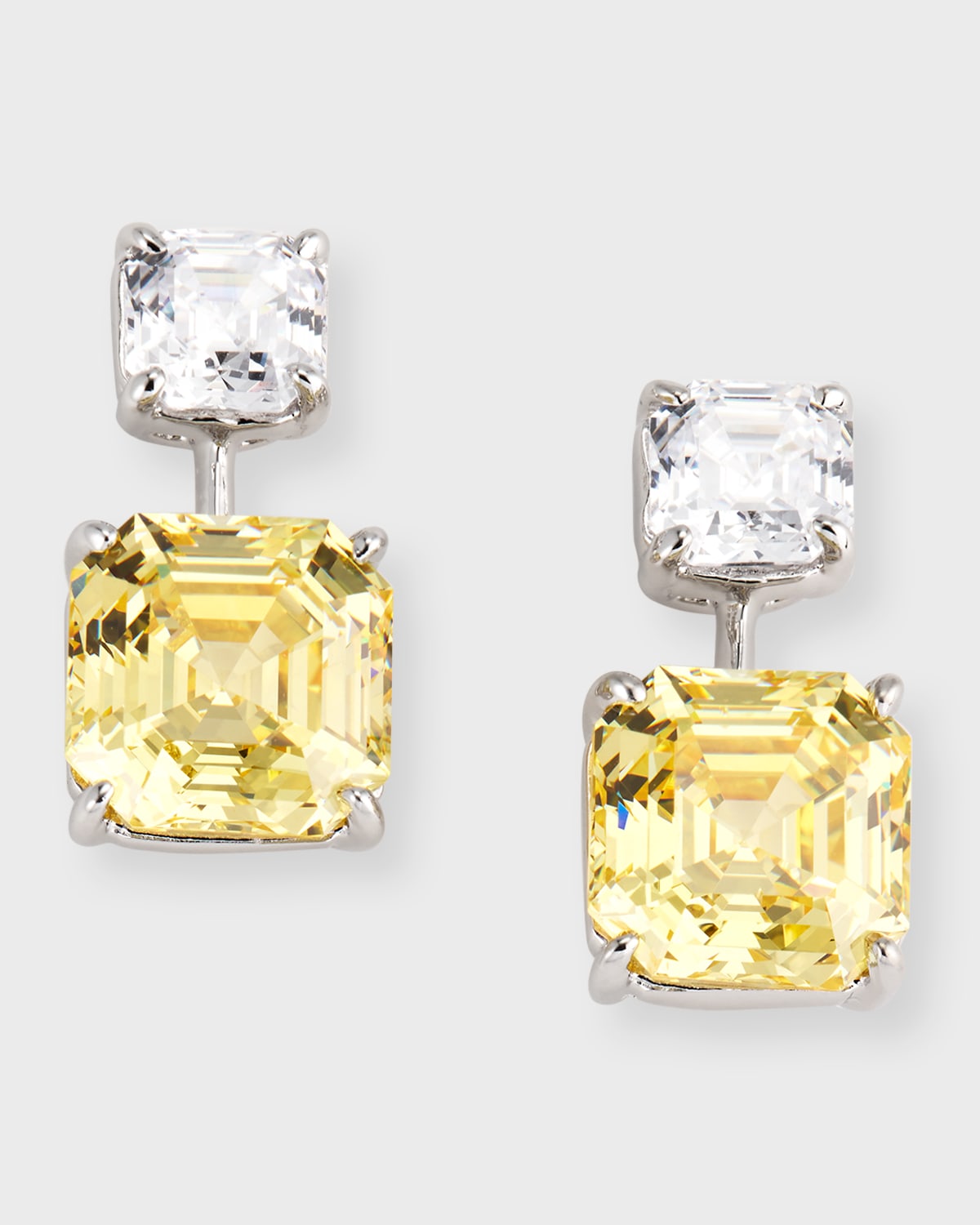 Fantasia By Deserio Double Asscher Cubic Zirconia Drop Earrings In Canary