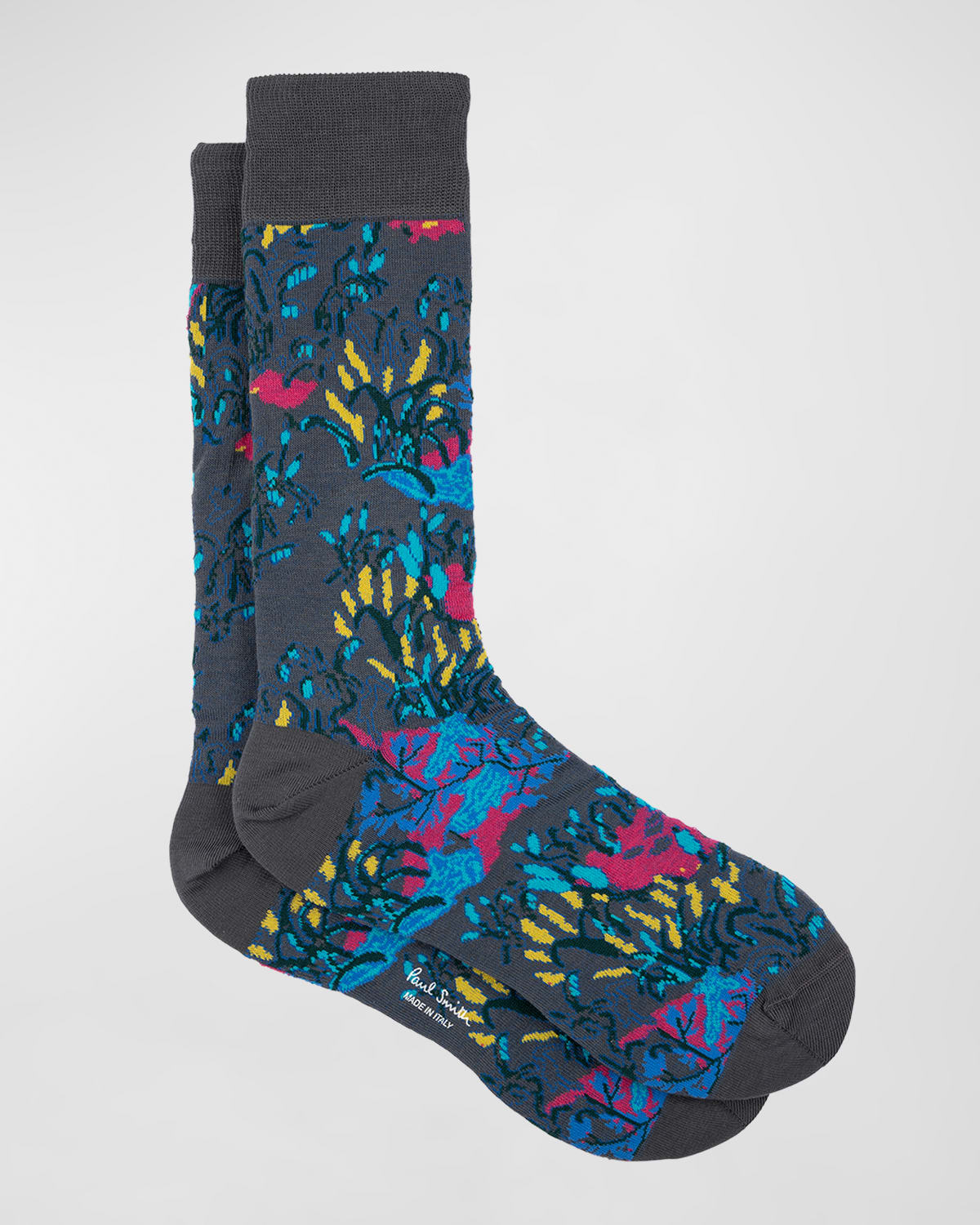 Paul Smith Men's Reedbed Floral Crew Socks In Gray