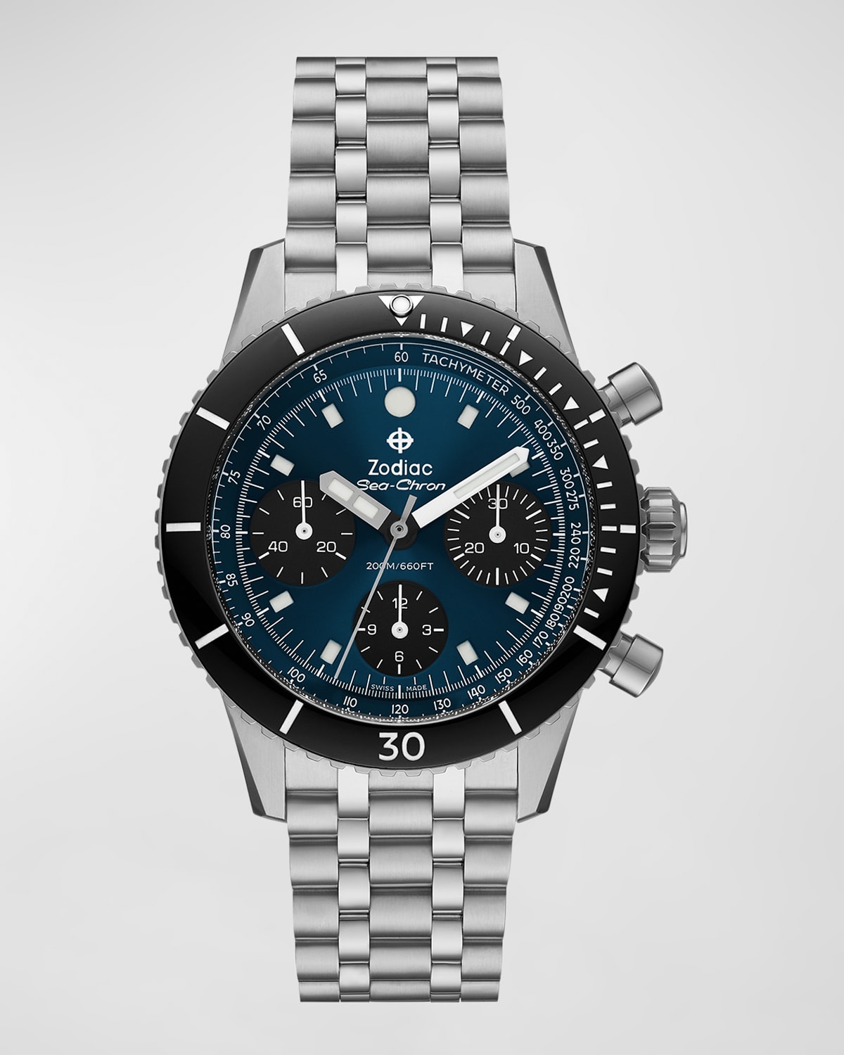 Zodiac Men's Super Sea Wolf Chrono-automatic Bracelet Watch, 42mm In Steel