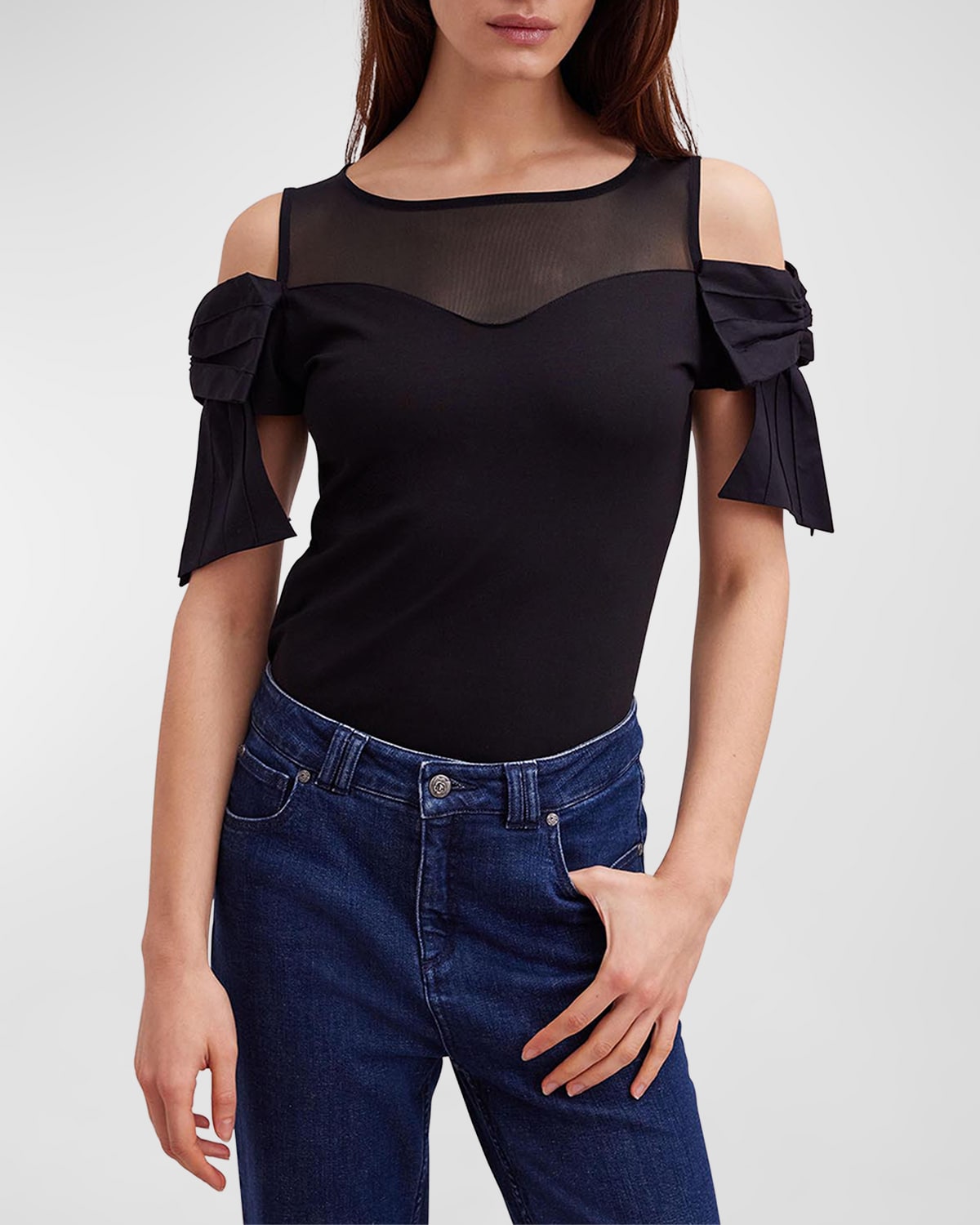 Anne Fontaine Virtyl Cold-shoulder Bow-sleeve T-shirt In Black