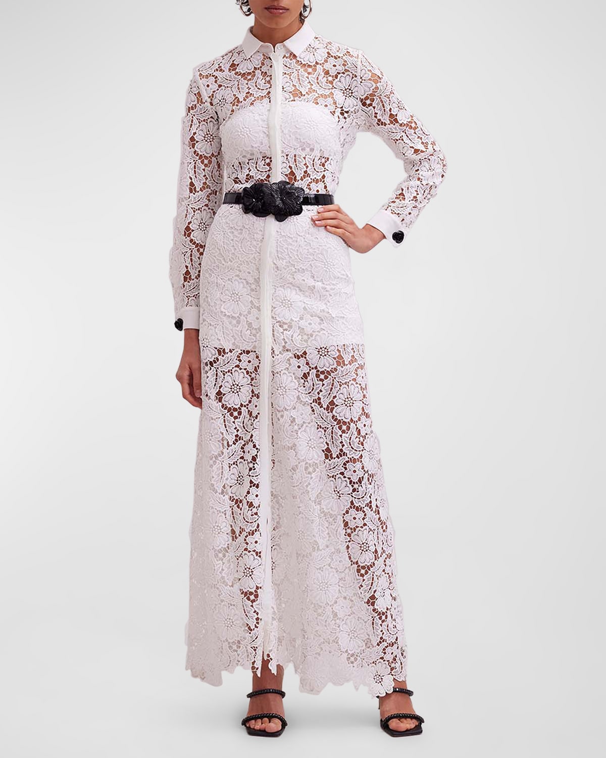 Anne Fontaine Violeta Belted Lace Maxi Dress In White