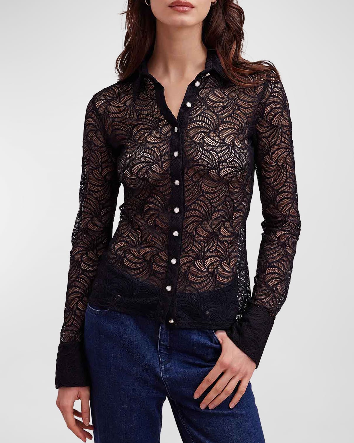 Anne Fontaine Atelier Button-down Lace Shirt In Black