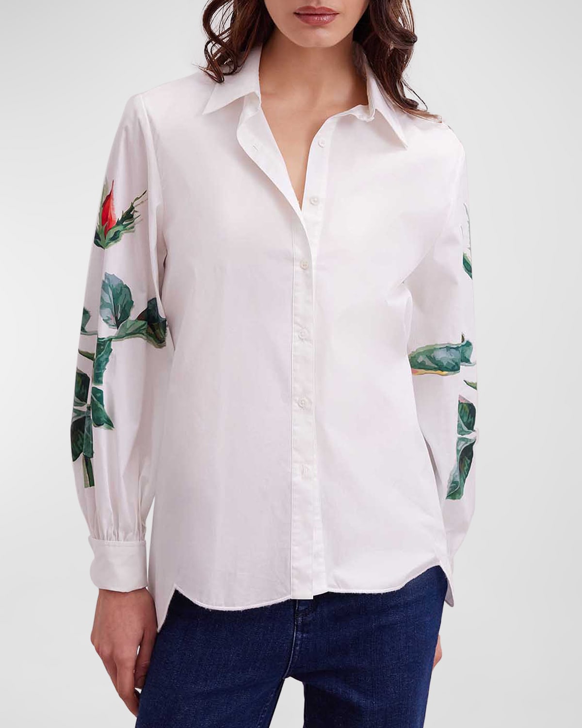 Anne Fontaine Flowers Scalloped Rose-print Poplin Shirt In White