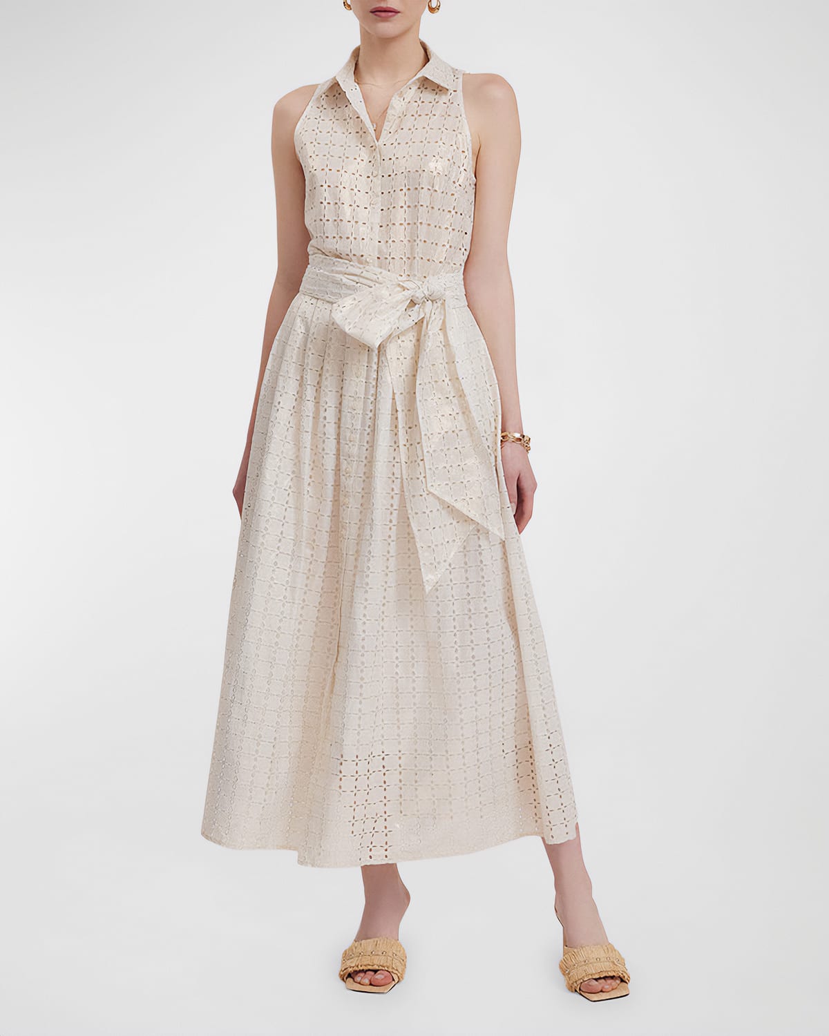 Anne Fontaine Pictural Sleeveless Eyelet Maxi Shirtdress In Orclair