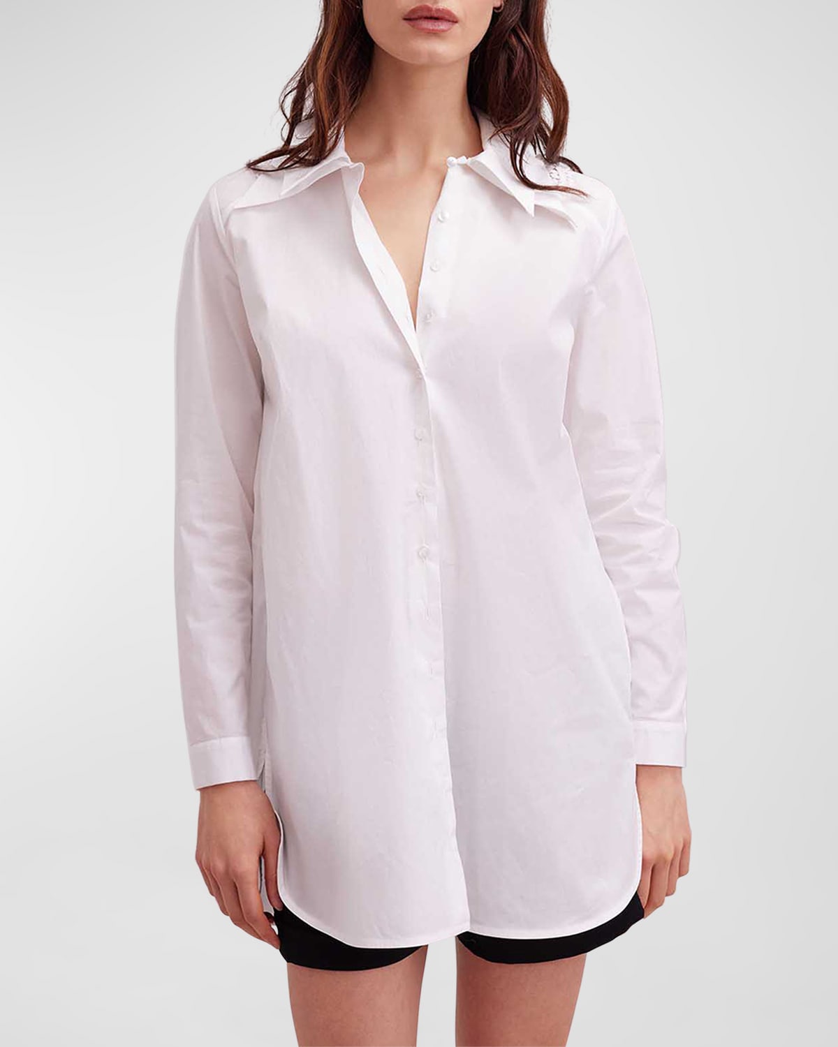 Anne Fontaine Eilen Lace-yoke Button-down Poplin Shirt In White