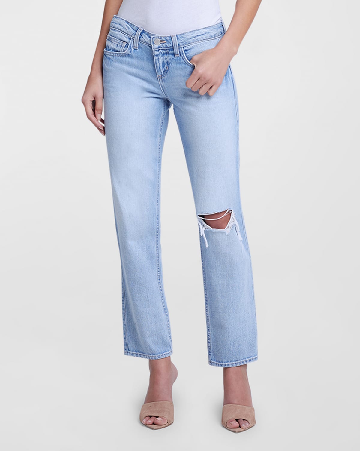 L AGENCE NEVIA LOW-RISE DISTRESSED STRAIGHT JEANS
