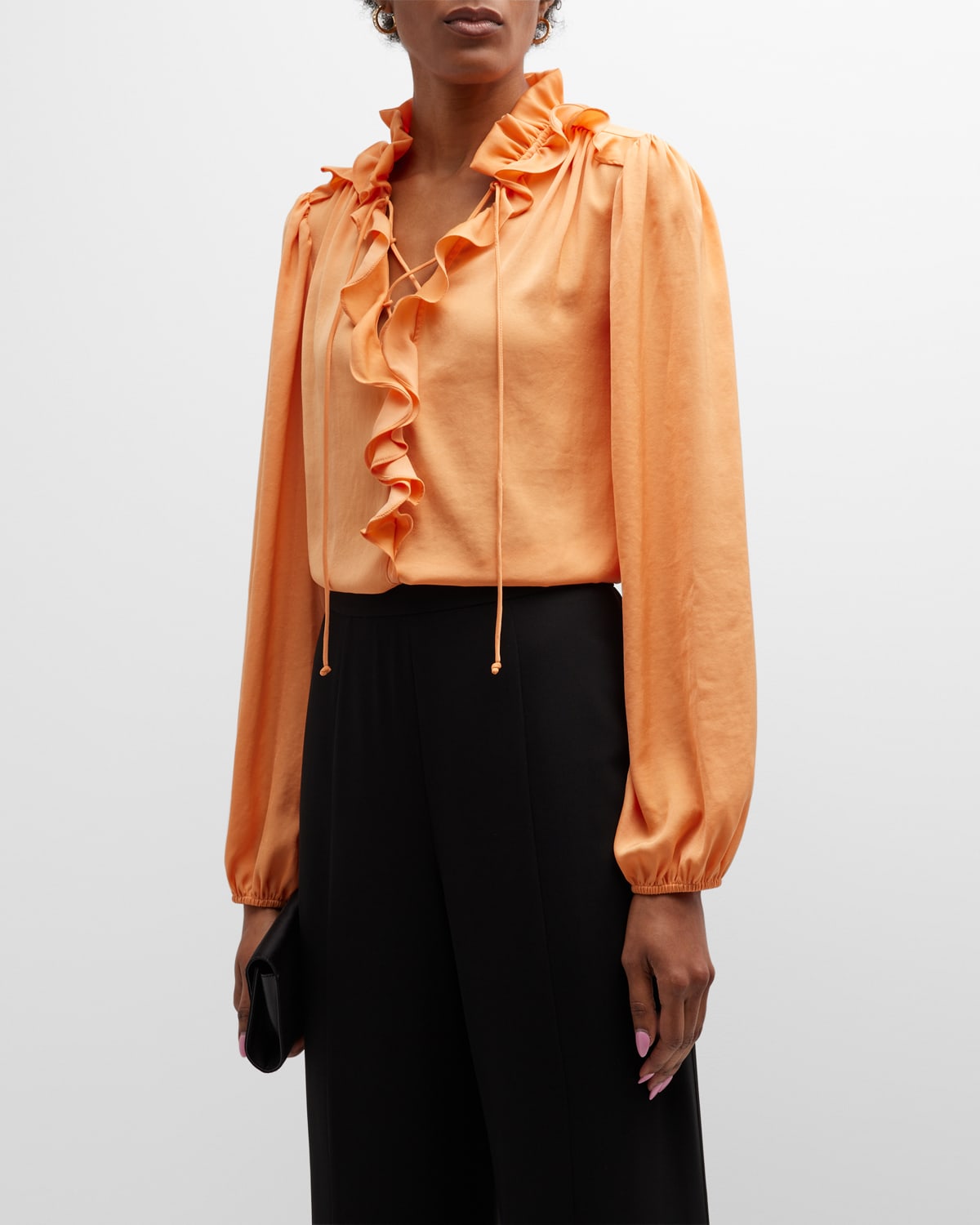 Kobi Halperin Gabby Long Sleeve Hammered Satin Blouse In Musk Melon