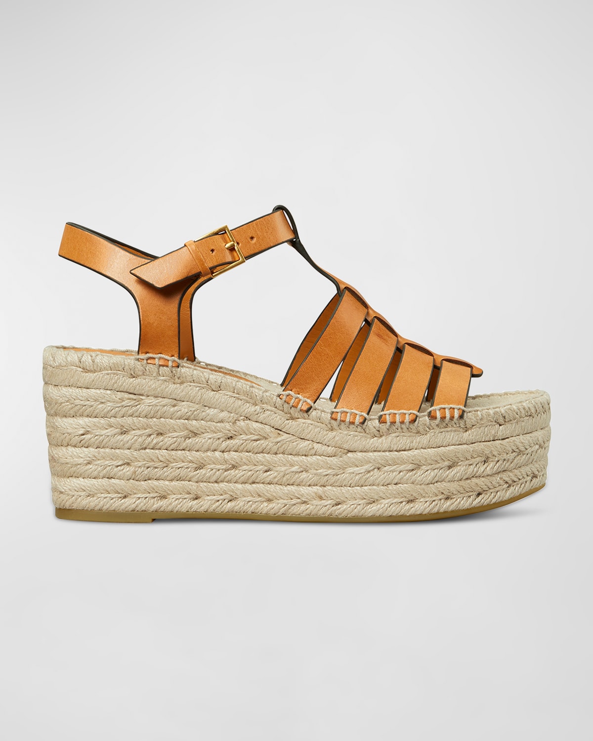 TORY BURCH LEATHER WEDGE ESPADRILLE FISHERMAN SANDALS