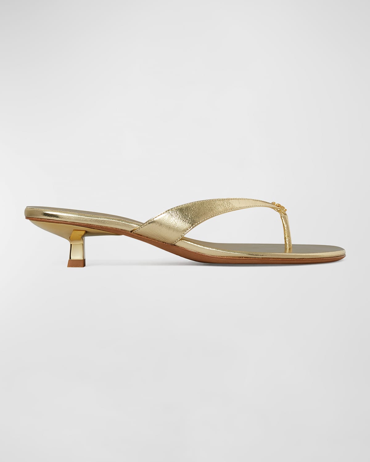 Shop Tory Burch Capri Metallic Kitten-heel Thong Sandals In Gold