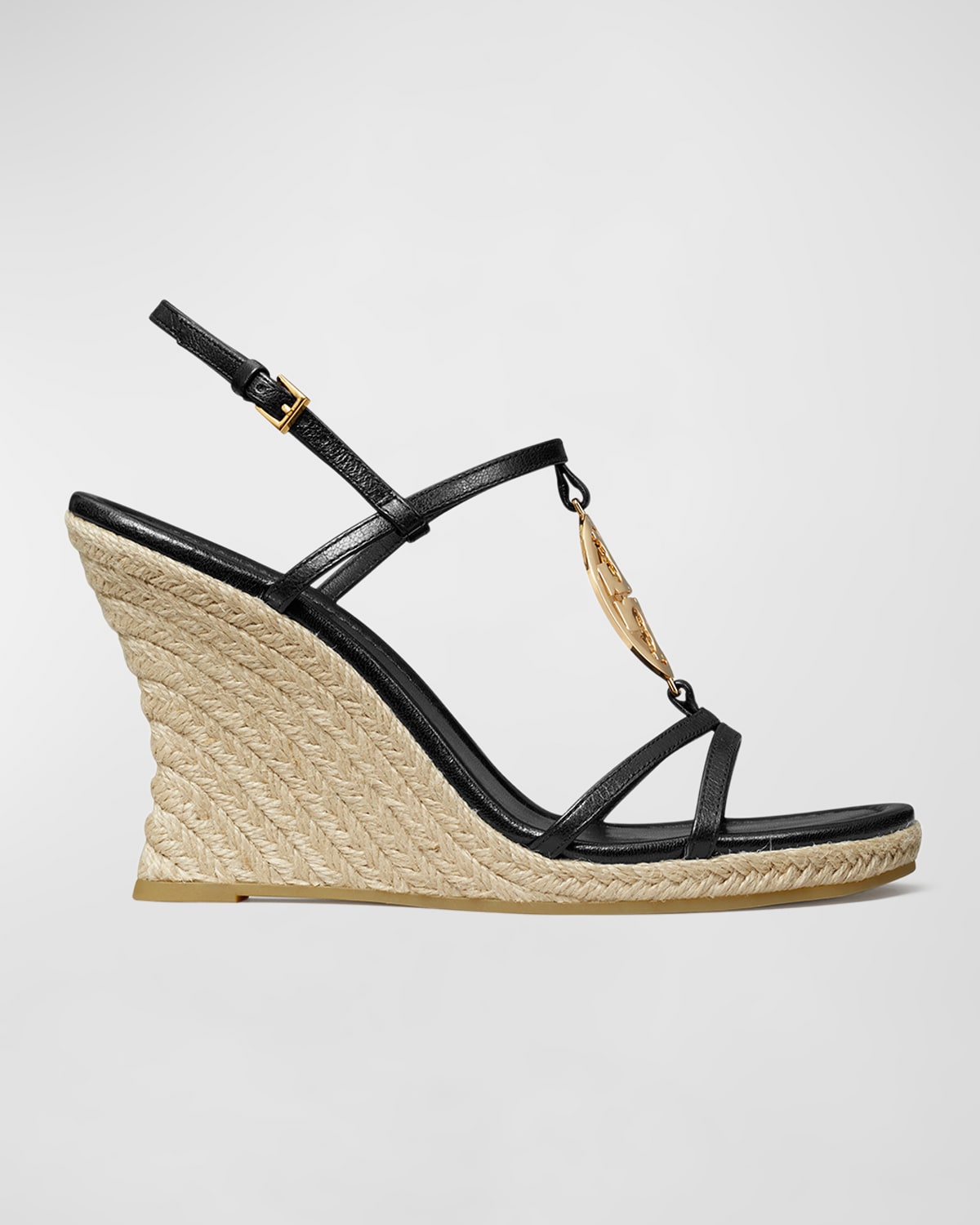 Tory Burch Capri Miller Medallion Wedge Espadrilles In Perfect Black W