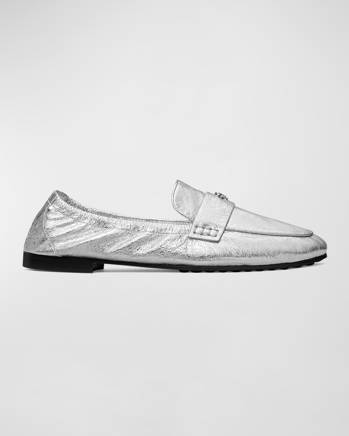 Tory Burch Metallic Medallion Ballet Loafers In Shiny Silver