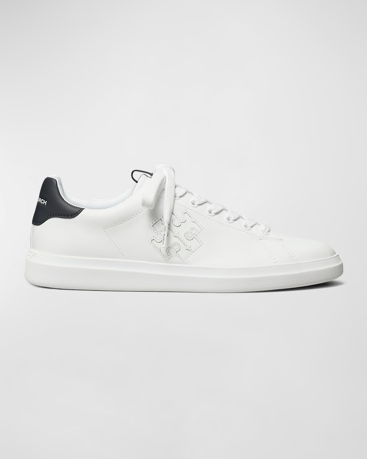 Tory Burch Double T Howell Low-top Leather Sneakers In White / Perfect N