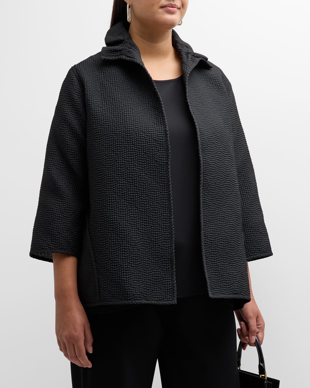 Caroline Rose Plus Plus Size Open-Front Textured Dot Jacket