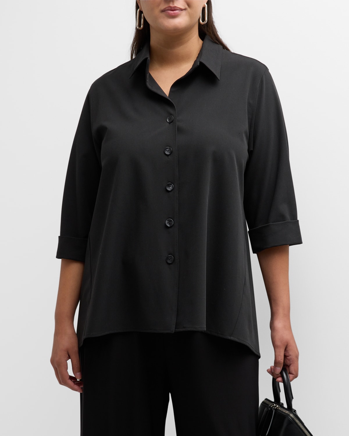 Caroline Rose Plus Plus Size Button-Down Gabardine Travel Shirt