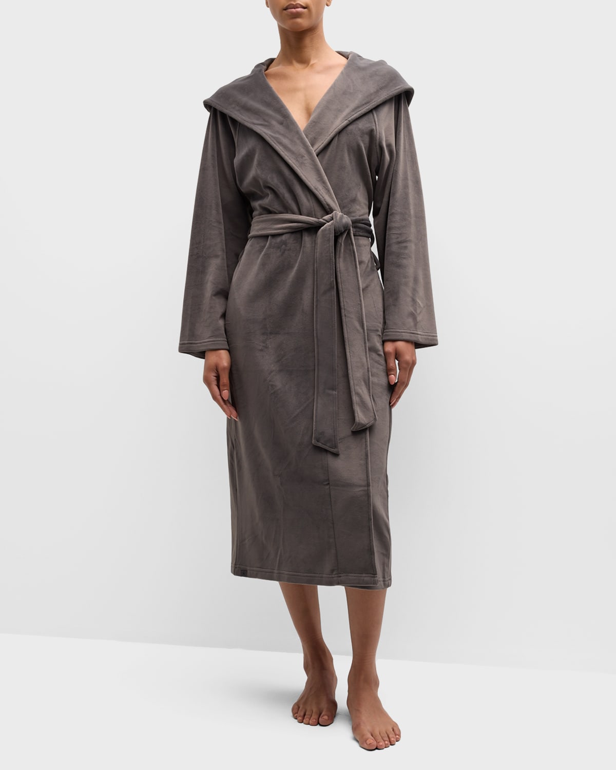 Shop Barefoot Dreams Luxechic Hooded Wrap Robe In Carbon