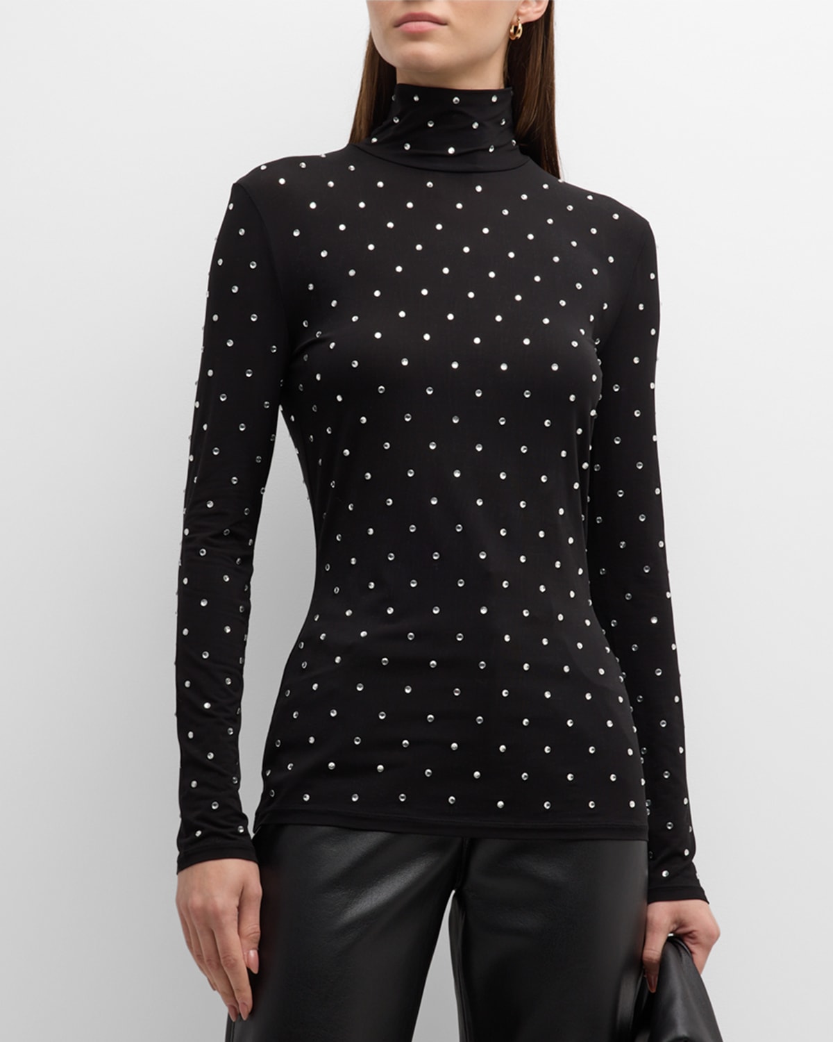 Rabanne Crystal-embellished Stretch-jersey Turtleneck Top In P001 Black