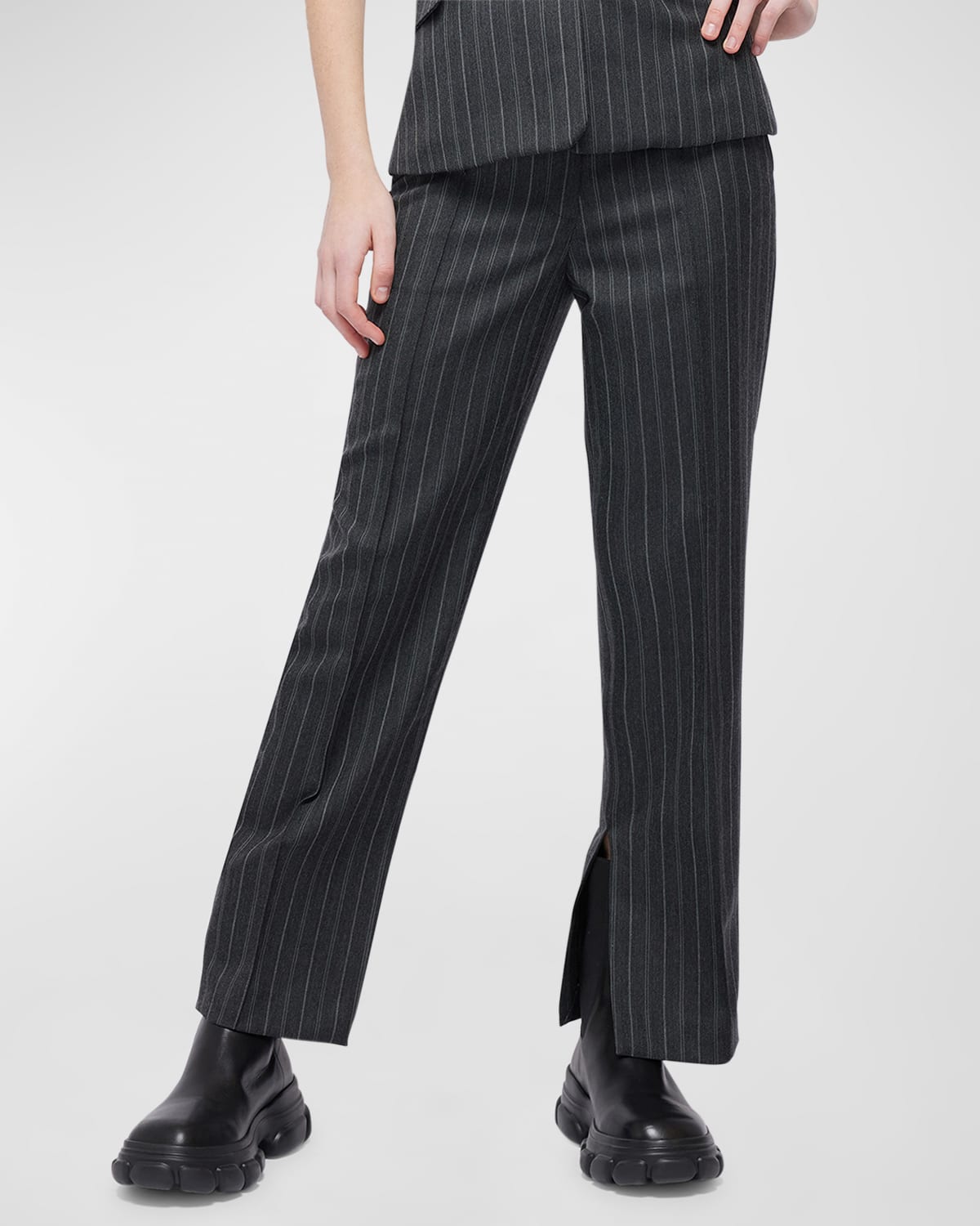 Shop Simkhai Vera Straight-leg Cropped Pants In Grey Pinstripe