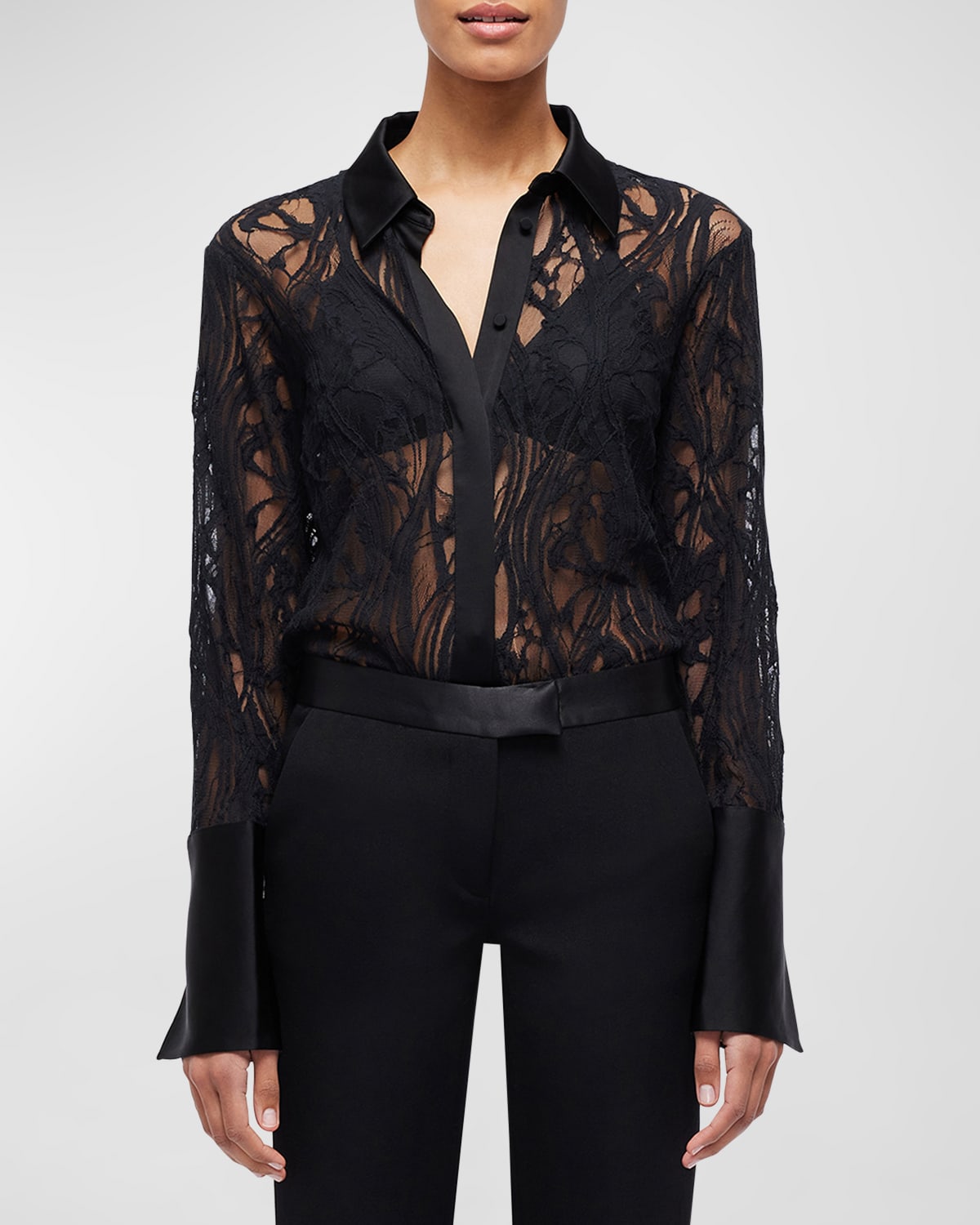 Simkhai Candela Long-sleeve Lace Shirt In Black