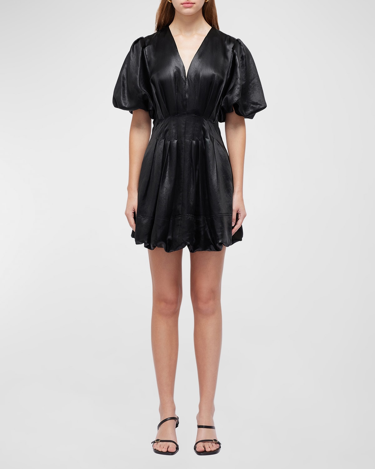 Simkhai Luisa Puff-sleeve Bubble Mini Dress In Black