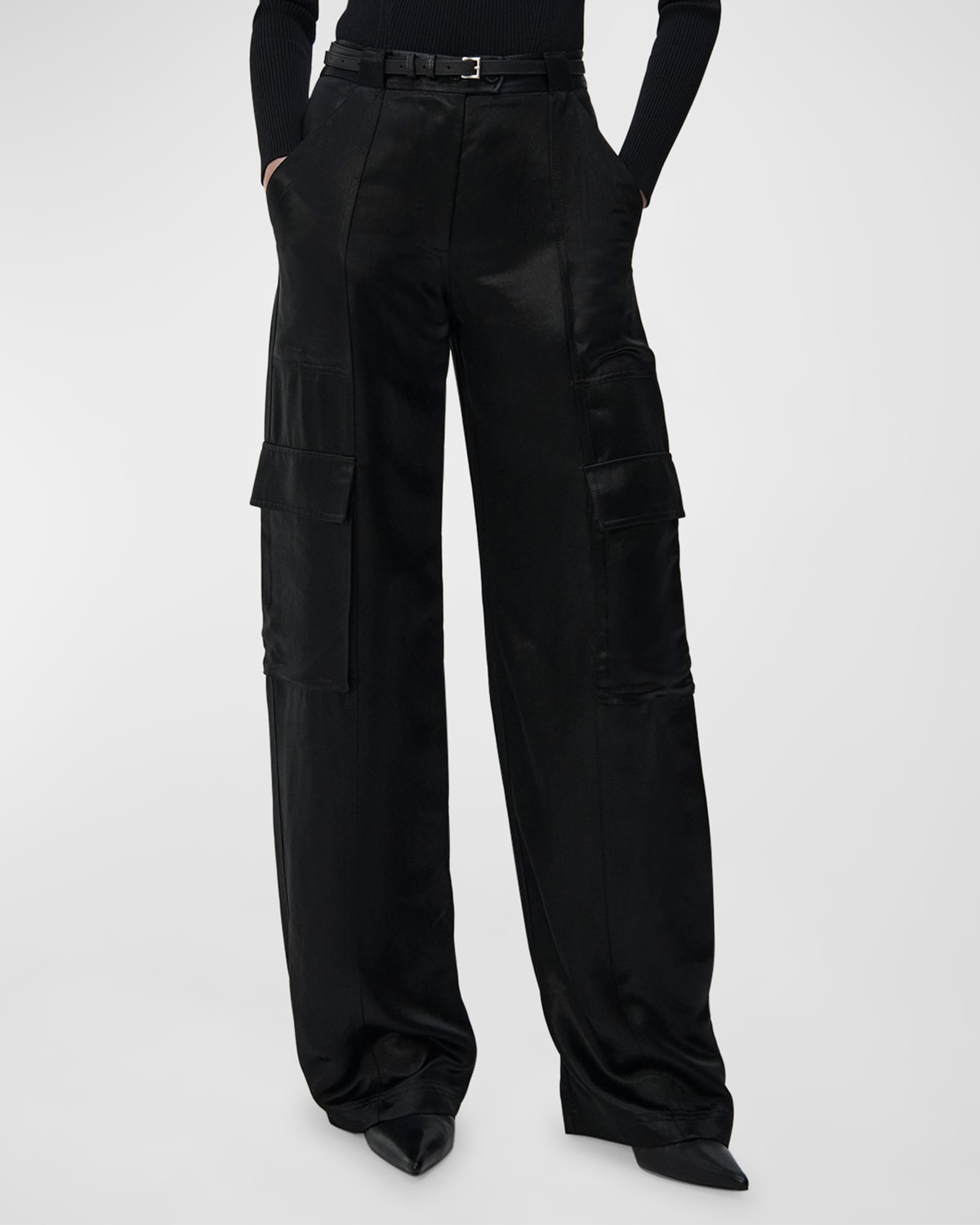 Simkhai Beatriz Faux Leather Wide-leg Cargo Trousers In Black