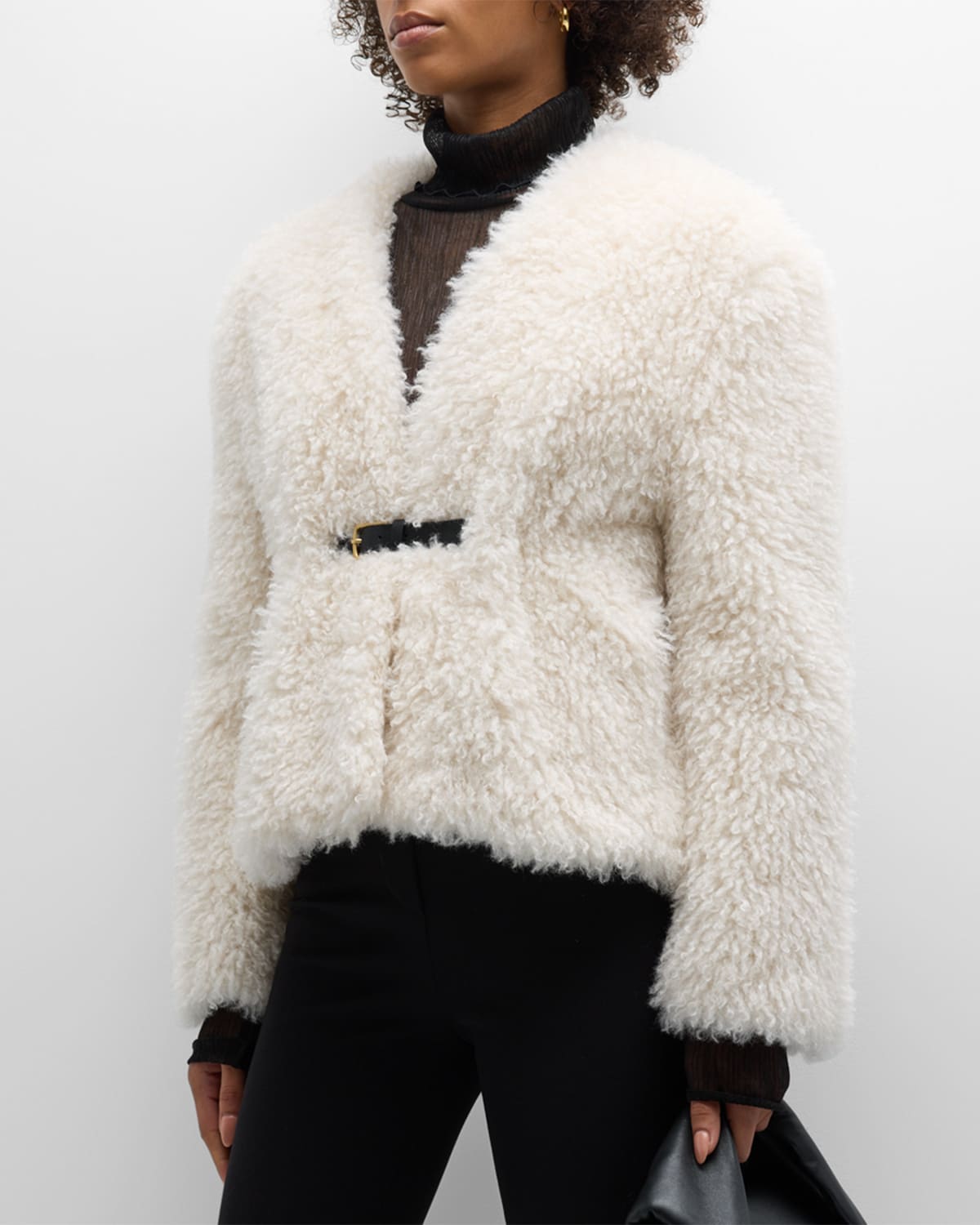 RECTO BELTED FAUX-SHEARLING COAT