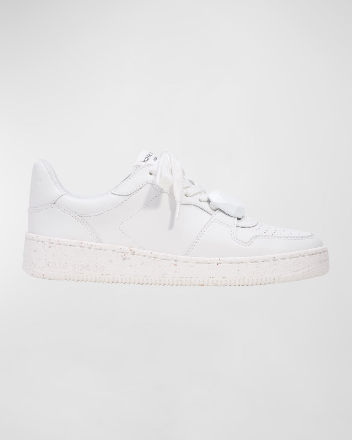 Kate Spade Bolt Gem Leather Flatform Sneakers In Optic White