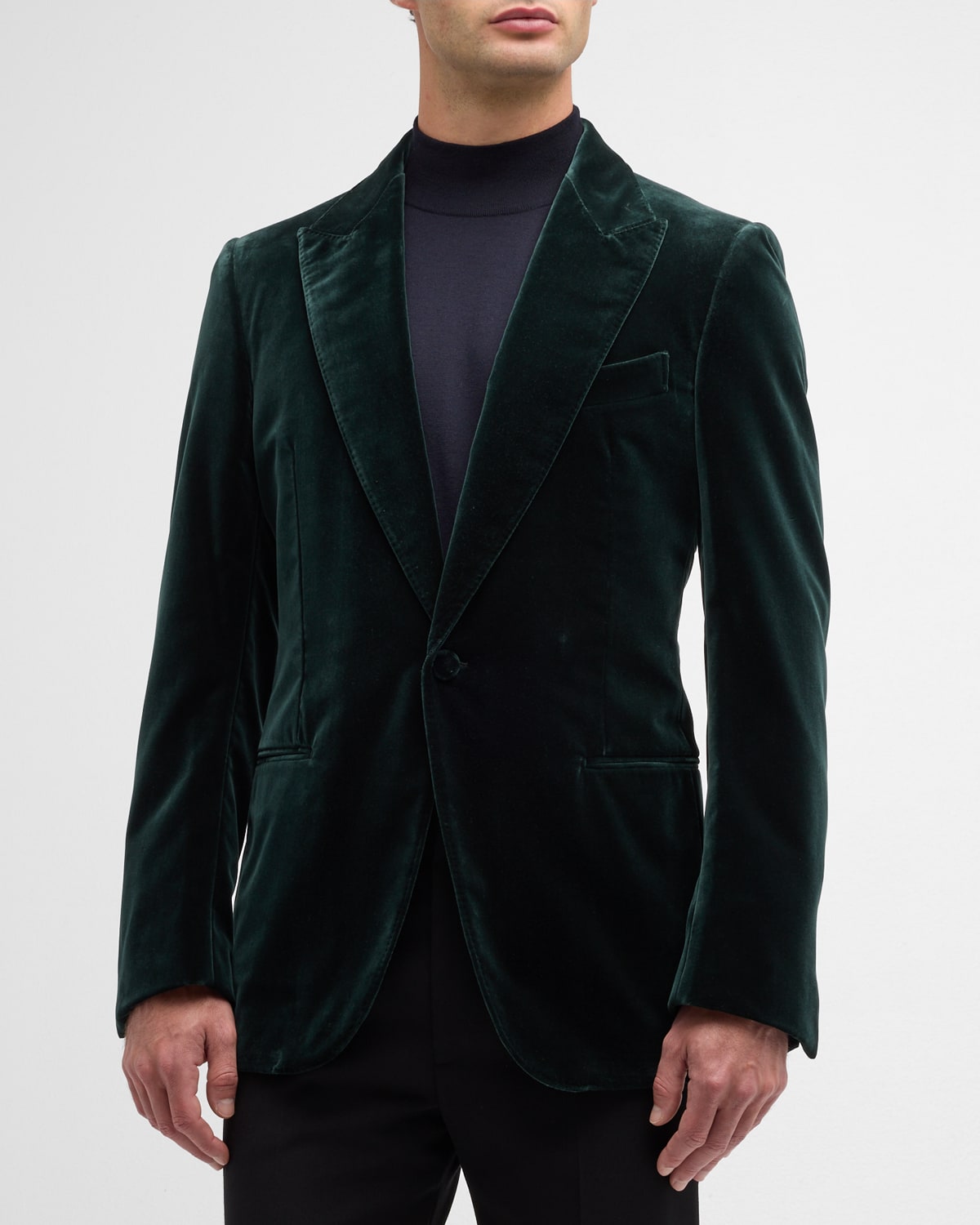 Zegna Men's Velvet Peak-lapel Sport Coat In Dark Green Solid