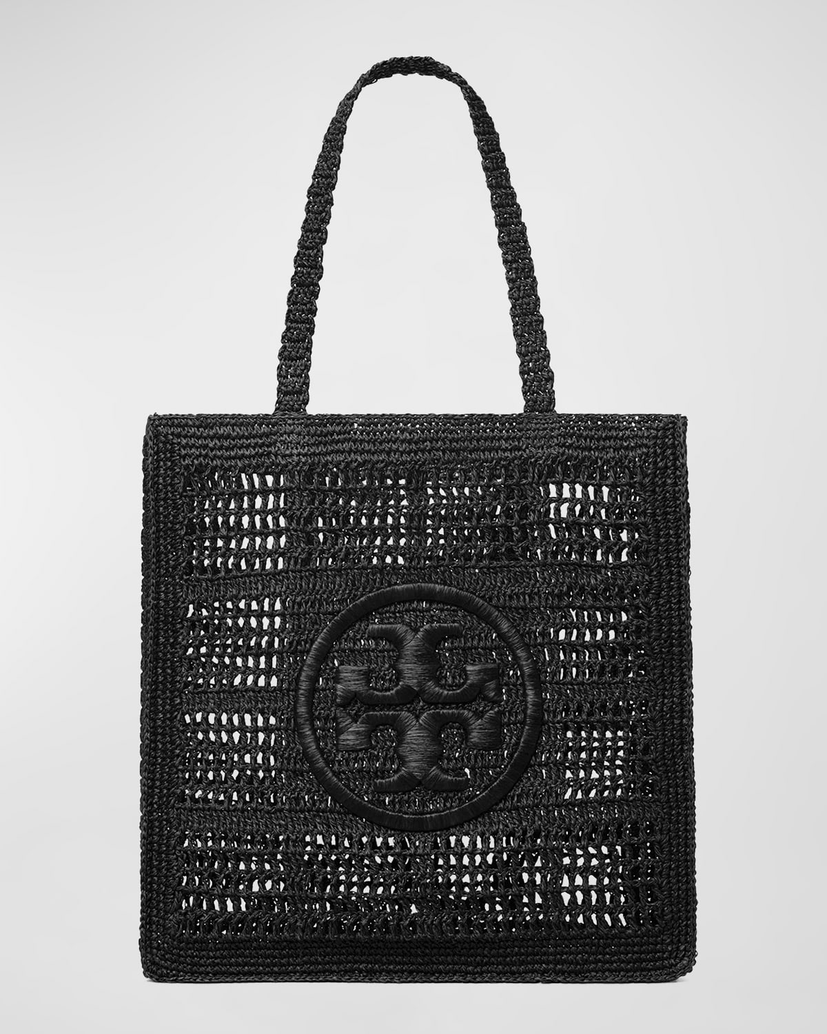 Tory Burch Ella Crochet North-south Tote Bag In Black