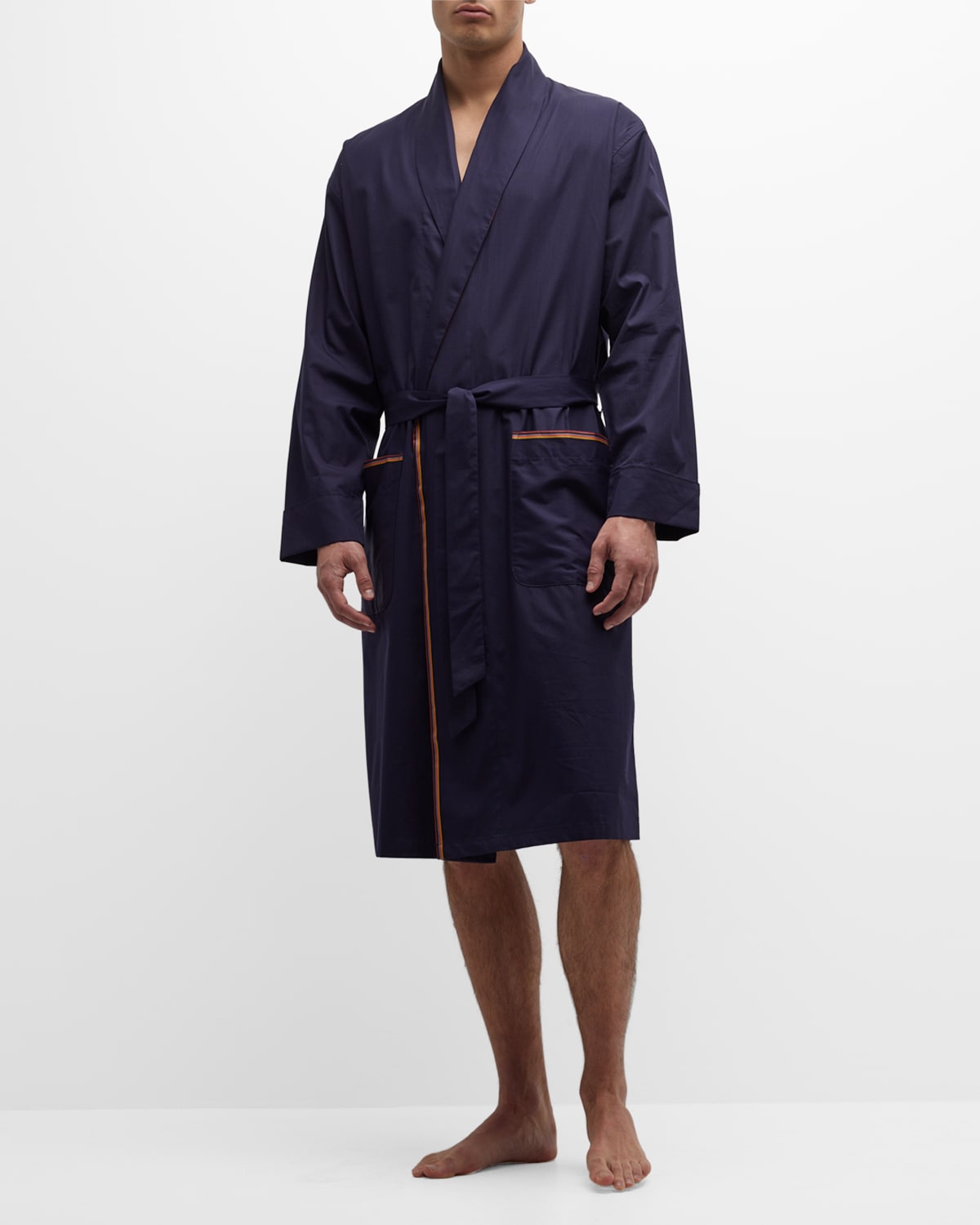 Men's Stripe-Trim Cotton Robe