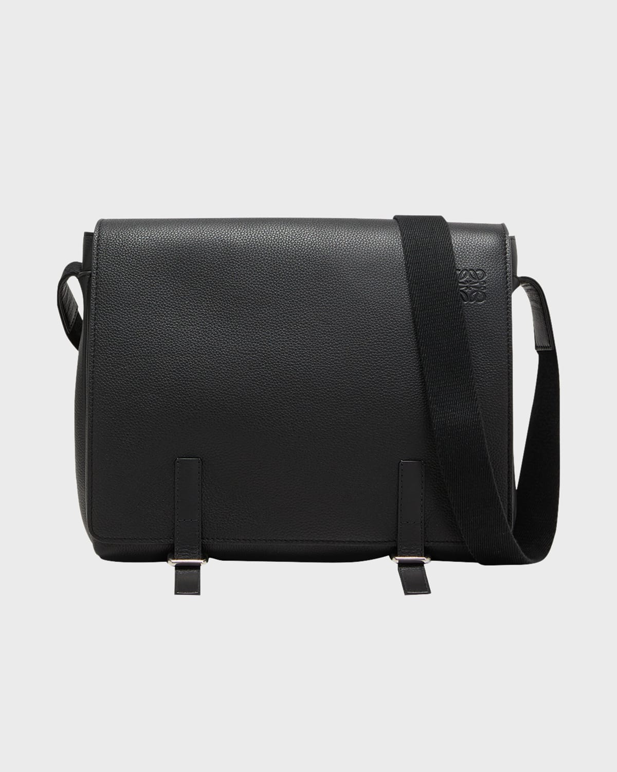 Shop Loewe Men's Grained Leather Military Messenger Bag In Black