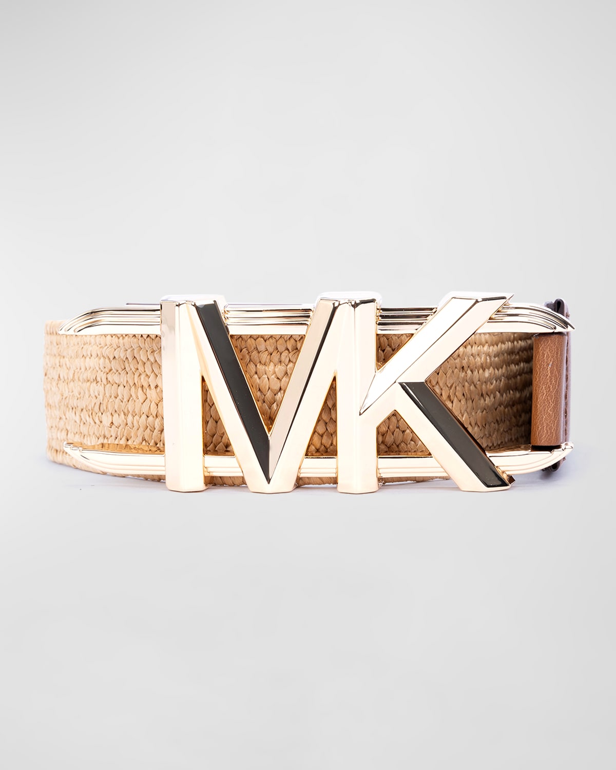 Michael Kors Stretch Straw Belt With Mk Logo Buckle In 200 Natural Straw
