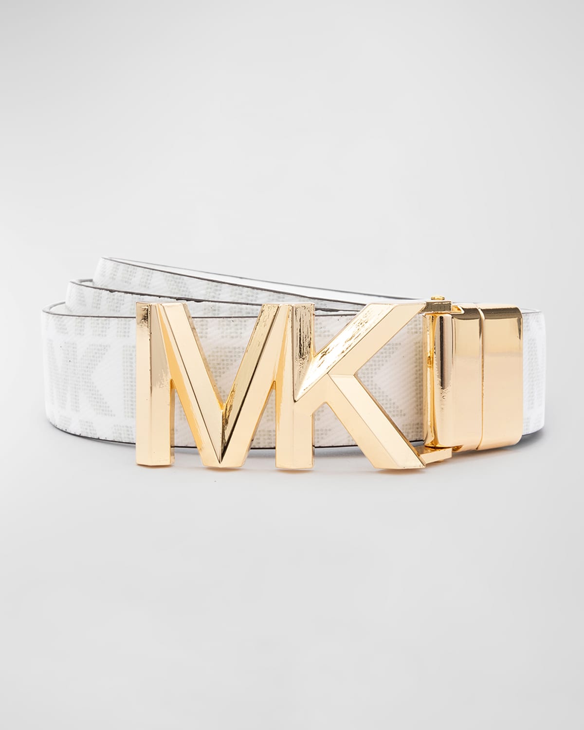 Michael Kors Mk Logo Reversible Leather Belt In 100 Optic White G