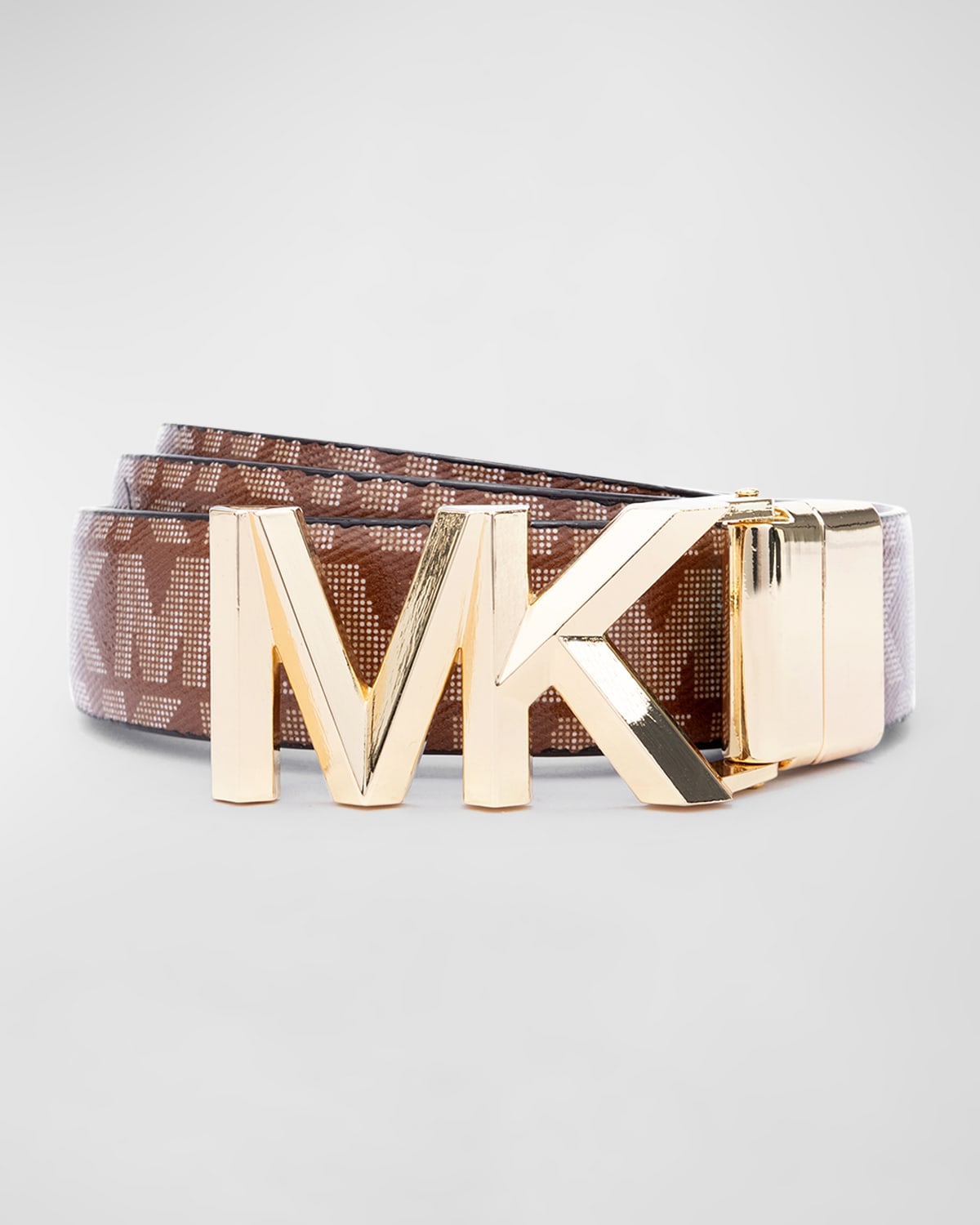 Michael Kors Mk Logo Reversible Leather Belt In 200 Luggage Gold
