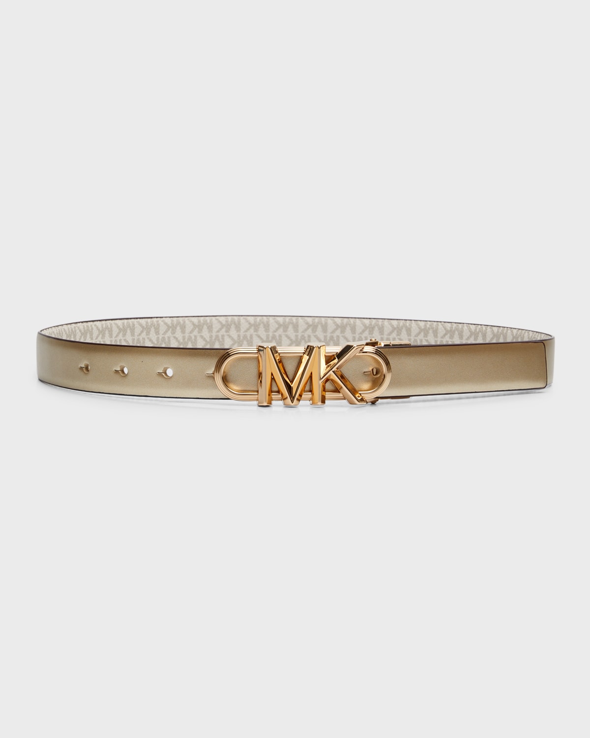Michael Kors Metallic Mk Reversible Leather Belt In 715 Metallic Gold
