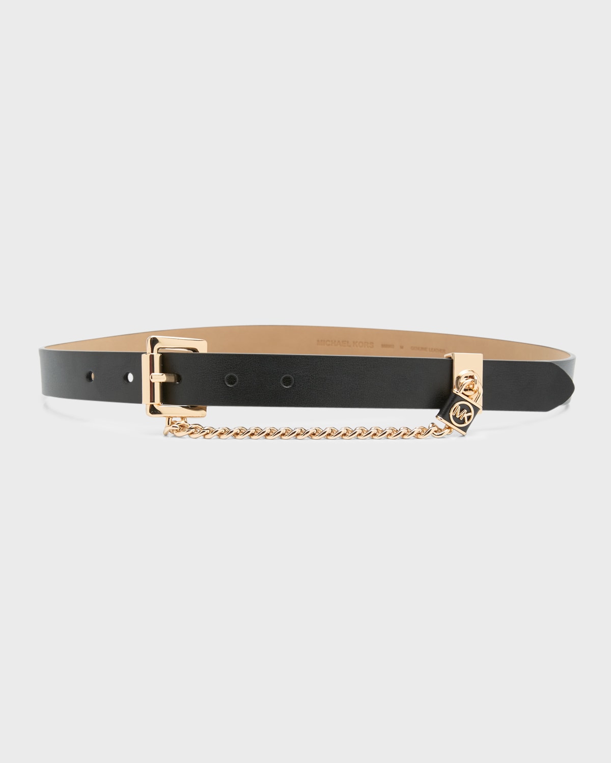 Michael Kors Swag Chain Leather Belt In Black Gold