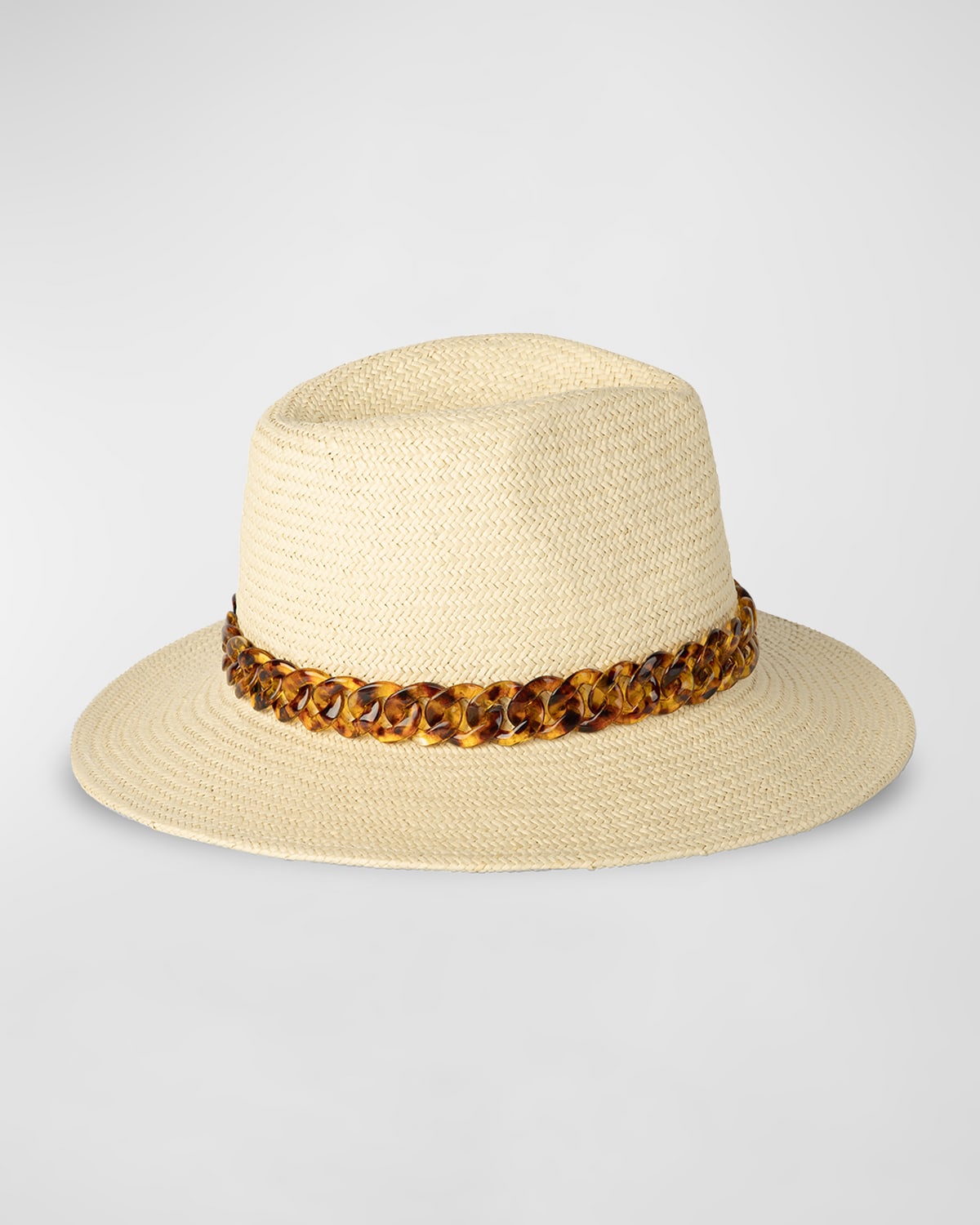 Michael Kors Straw Fedora With Tortoise Chain In Natural