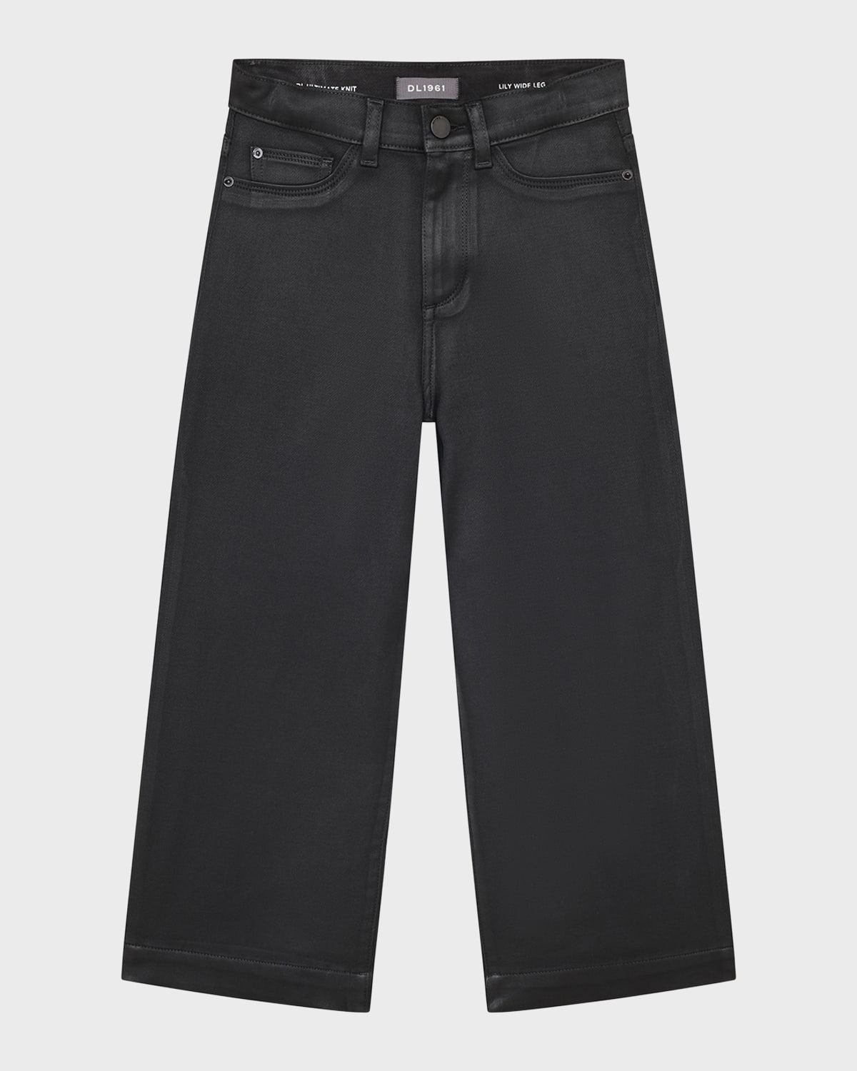 Shop Dl1961 Girl's Lily Wide Leg Jeans In Black Coated