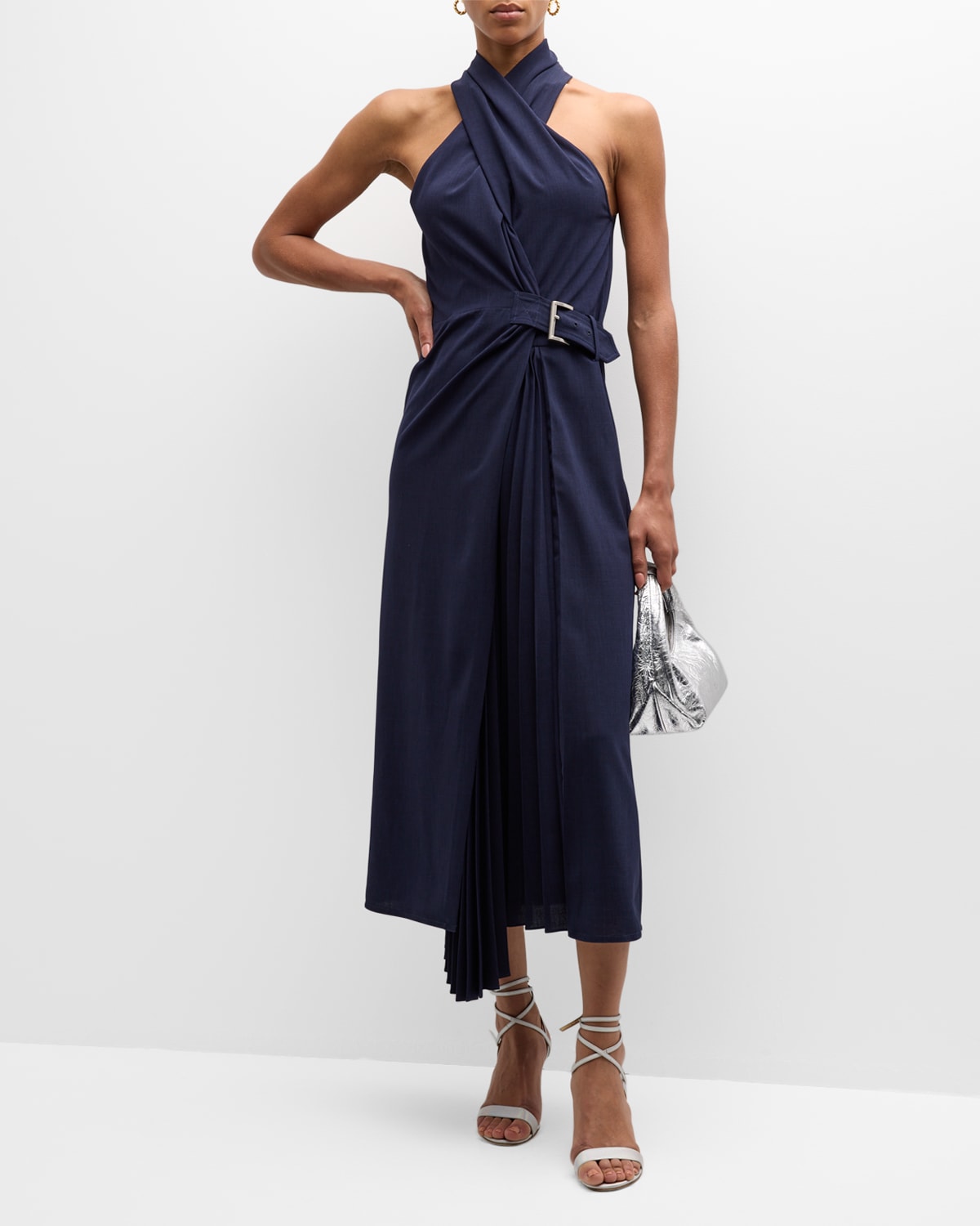 Shop A.l.c Fiona Belted Halter Midi Dress In Evening Bl