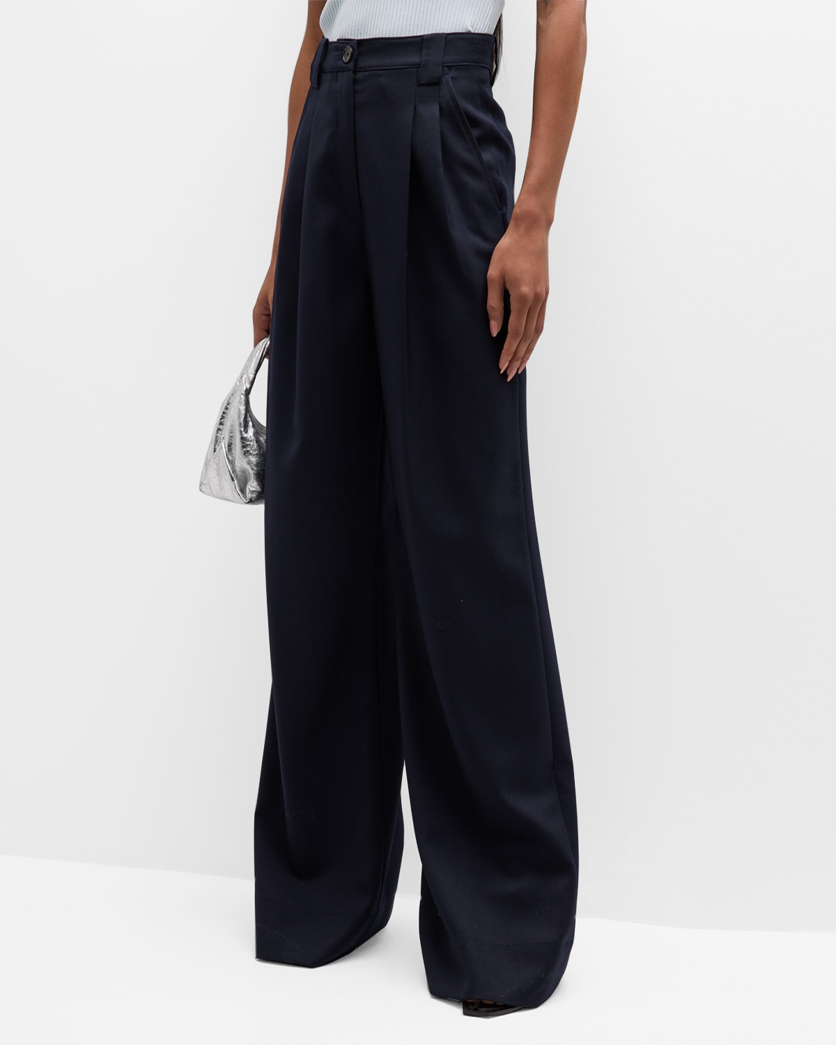 Shop A.l.c Tommy Pleated Wide-leg Pants In Navy