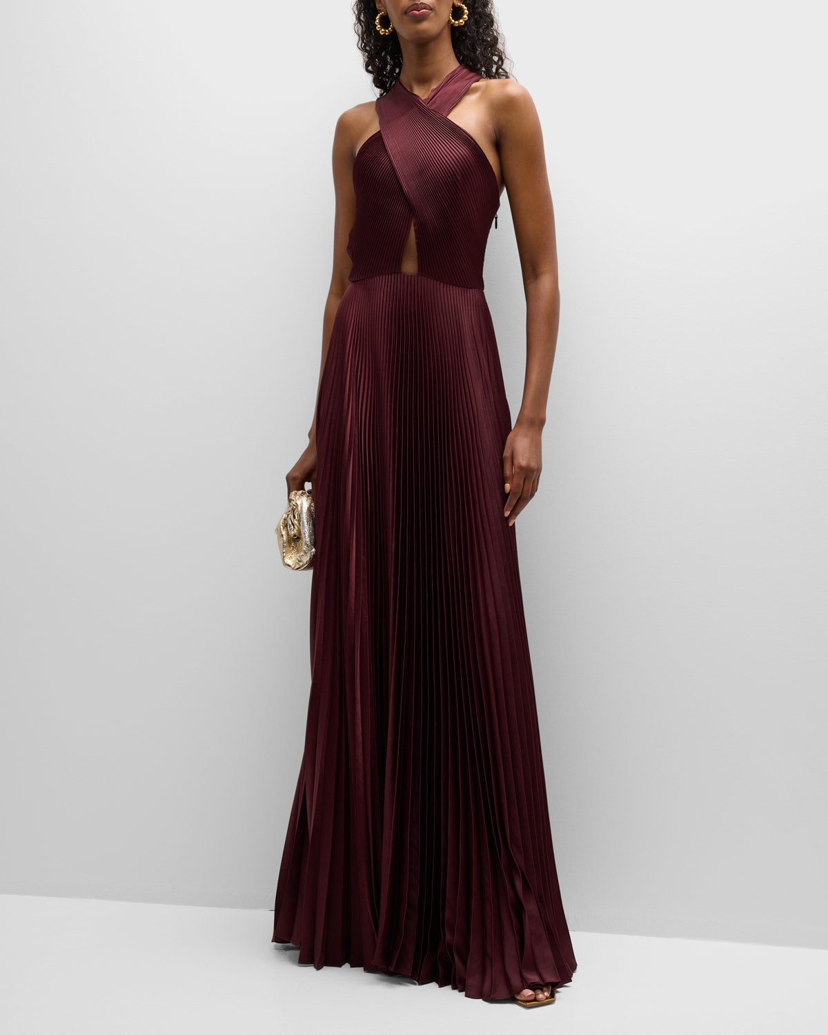 Shop A.l.c Athena Pleated Halter A-line Maxi Dress In Chicory