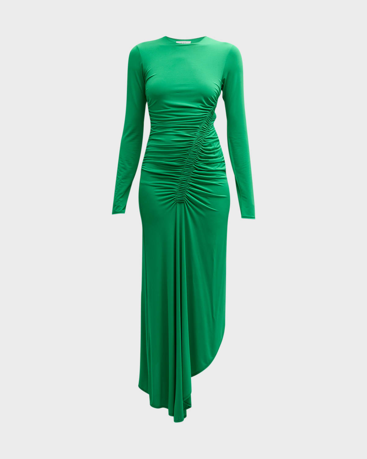 Shop A.l.c Adeline Asymmetric Ruched Stretch Maxi Dress In Fern