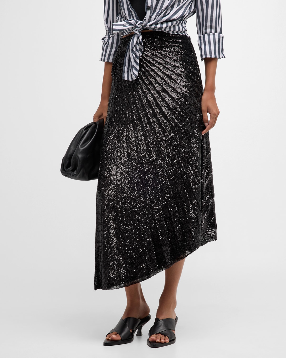 Shop A.l.c Tori Pleated Asymmetric Faux-leather Midi Skirt In Black