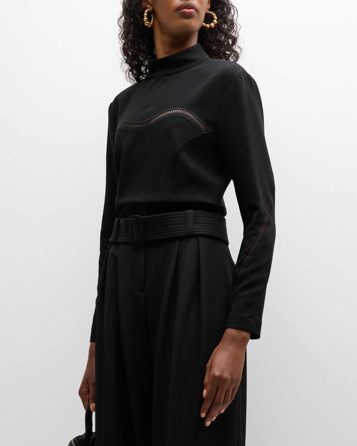 Shop A.l.c Holly Open-stitch Long Sleeve Top In Black