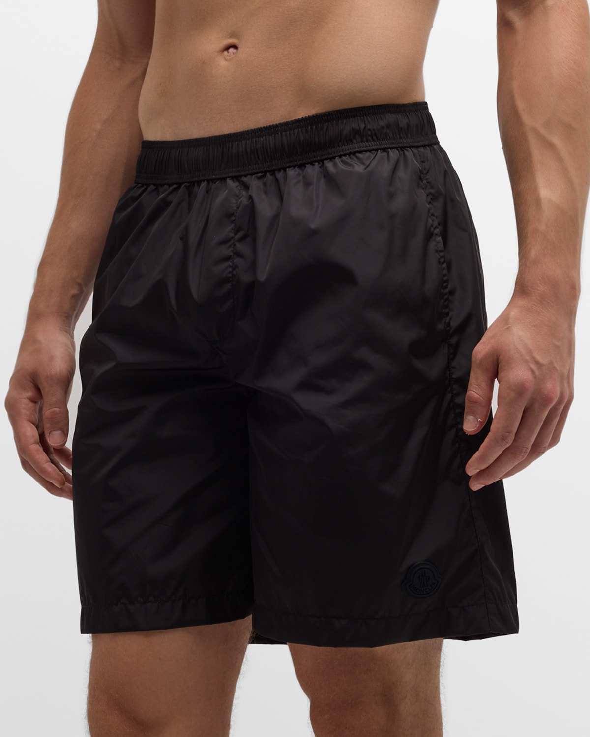 Moncler Men's Logo Swim Shorts In Black