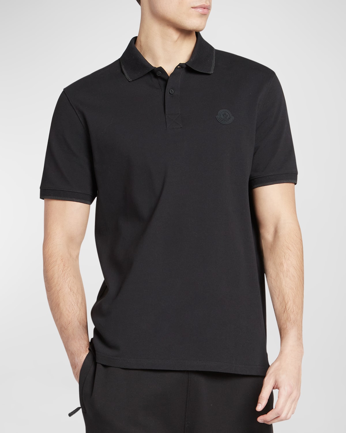 Shop Moncler Men's Logo Polo Shirt In Black